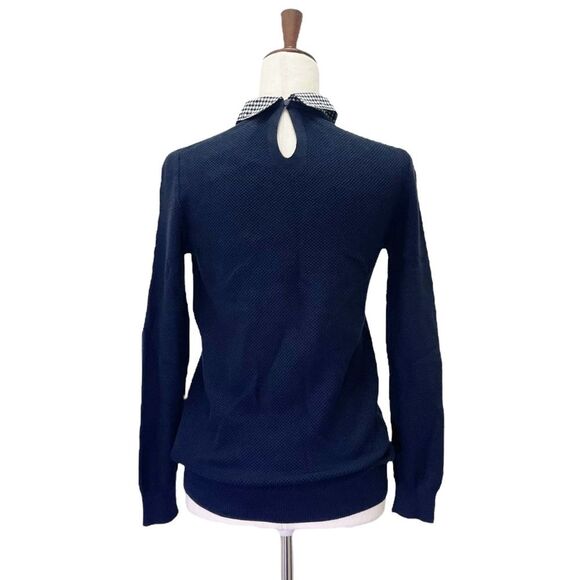 NWT J. Crew Gingham Collar Sweater Navy Blue Pique Knit Pullover Size XS NEW - Picture 3 of 14